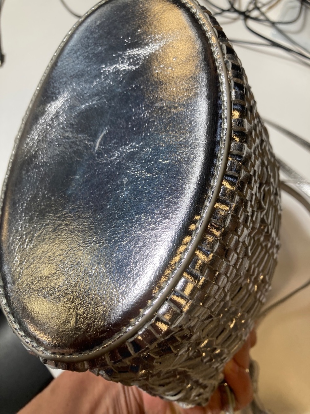 Like new genuine leather jcrew silver woven leather bucket crossbody bag - Picture 3 of 8